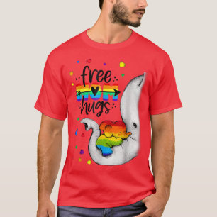 Free Mom Hugs T Rainbow Elephant LGBT Pride Month T-Shirt