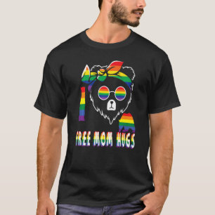 free mum hugs, bear mother with bear boys rainbow  T-Shirt