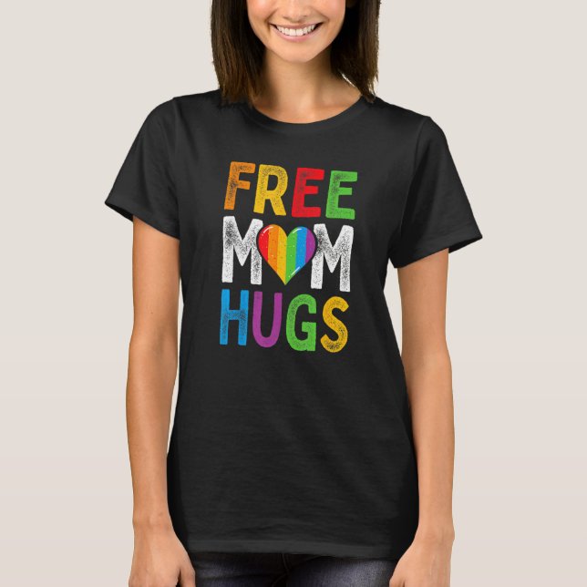 Free Mum Hugs  Boho Rainbow Heart Gay Lgbt Pride M T-Shirt (Front)