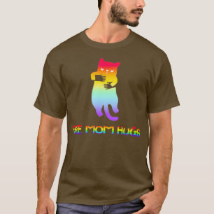 Free Mum Hugs Funny Cat Rainbow Pround Mum LGBT T-Shirt