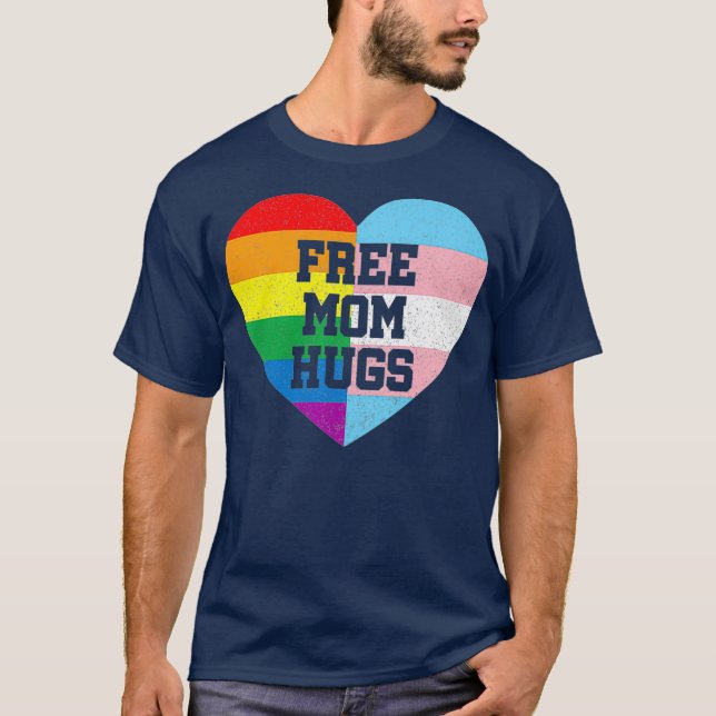 Free Mum Hugs  Gay Pride Gift Transgender Flag T-Shirt (Front)