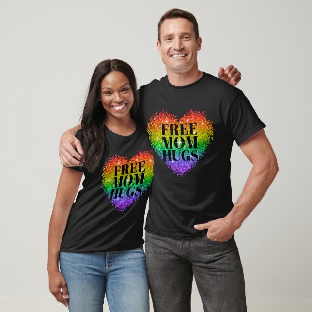 Free Mum Hugs Gay Pride LGBT Rainbow Heart Flag T-Shirt (Unisex)