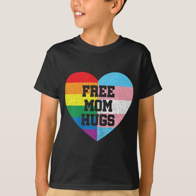 Free Mum Hugs Gay Pride Transgender Rainbow Flag T-Shirt (Front)