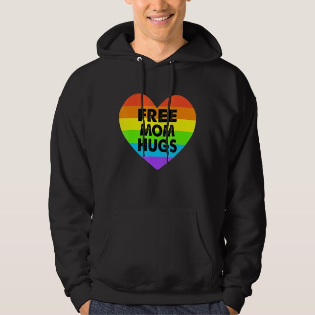 Free Mum Hugs Gay Pride Transgender Rainbow Heart Hoodie (Front)