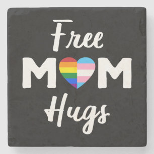 Free Mum Hugs II - Rainbow Gay Trans Pride Stone Coaster