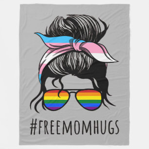 Free Mum Hugs IV - Messy Bun Rainbow Gay Trans Fleece Blanket