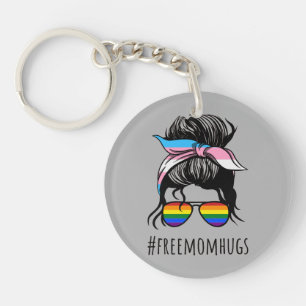 Free Mum Hugs IV - Messy Bun Rainbow Gay Trans Key Ring