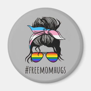 Free Mum Hugs IV - Messy Bun Rainbow Gay Trans Magnet