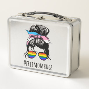 Free Mum Hugs IV - Messy Bun Rainbow Gay Trans Metal Lunch Box