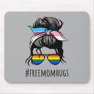 Free Mum Hugs IV - Messy Bun Rainbow Gay Trans Mouse Mat