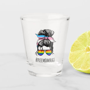 Free Mum Hugs IV - Messy Bun Rainbow Gay Trans Shot Glass