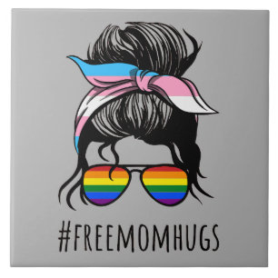 Free Mum Hugs IV - Messy Bun Rainbow Gay Trans Tile