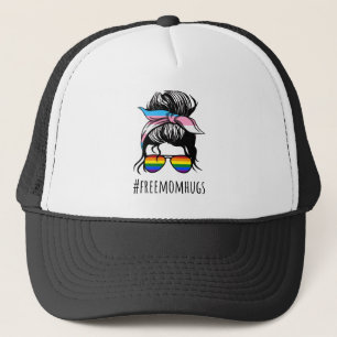 Free Mum Hugs IV - Messy Bun Rainbow Gay Trans Trucker Hat