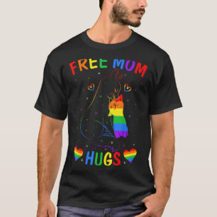 Free Mum Hugs LGBT Cat Gay Pride Rainbow Cat Ally T-Shirt