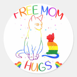 Free Mum Hugs - LGBT Cat Gay Pride Rainbow Classic Round Sticker