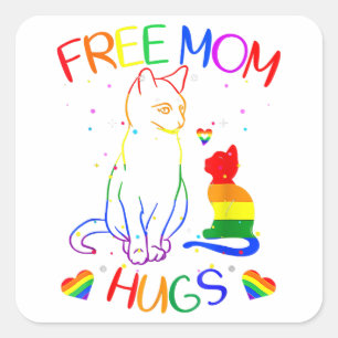 Free Mum Hugs LGBT Cat Gay Pride Rainbow  Square Sticker