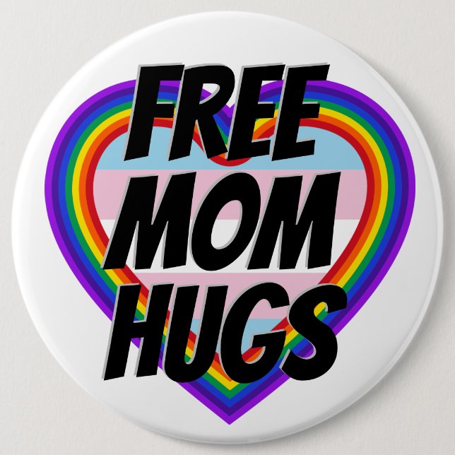 Free Mum Hugs LGBT Pride Rainbow Heart 6 Cm Round Badge (Front)