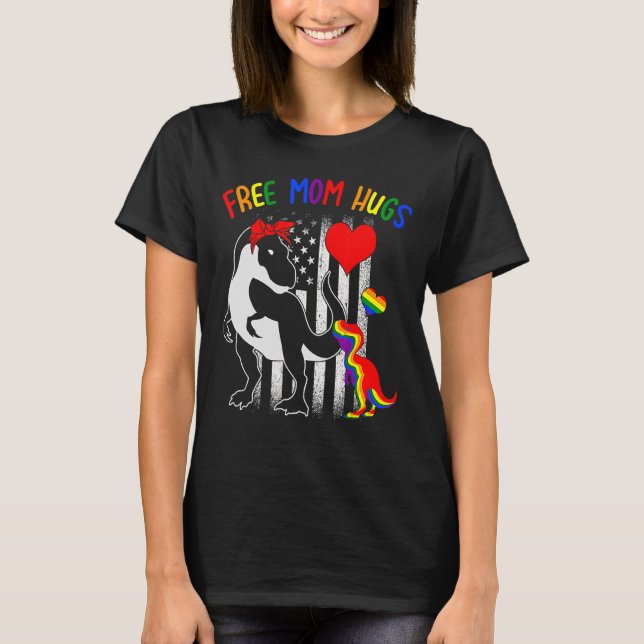 Free Mum Hugs Mamasaurus Dino Rainbow Rex Ally Lgb T-Shirt (Front)