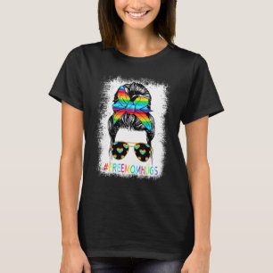 Free Mum Hugs Messy Bun Heart Woman Rainbow Lgbt P T-Shirt