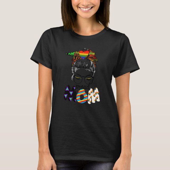 Free Mum Hugs Messy Bun Lgbt Pride Sun Rainbow Tea T-Shirt (Front)