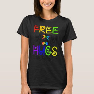 Free Mum Hugs Messy Bun Love Arrow Lgbt Gay Lesbia T-Shirt