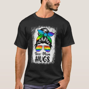 Free Mum Hugs Messy Bun Pansexual Pride Rainbow Fl T-Shirt