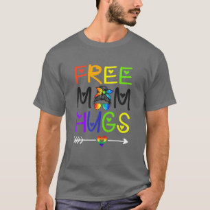 Free Mum Hugs Messy Bun Rainbow Heart LGBT Pride M T-Shirt