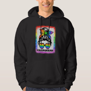 Free Mum Hugs Messy Bun Rainbow Lgbt Pride Bleache Hoodie