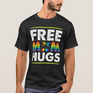 Free Mum Hugs Messy Bun Rainbow LGBT Pride Month T-Shirt