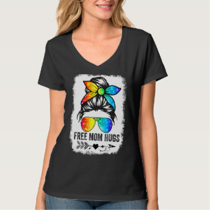 Free Mum Hugs Messy Bun Rainbow Lgbt Pride Mother' T-Shirt