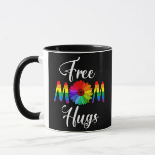 Free Mum Hugs Messy Bun Rainbow LGBT Pride  Mug