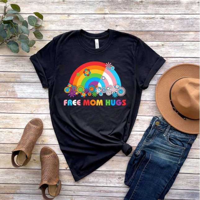 Free Mum Hugs Pride Women Rainbows Flower  T-Shirt (Creator Uploaded)