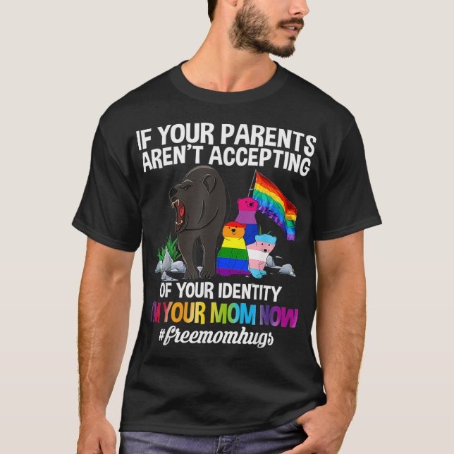 Free Mum Hugs Proud Mama Bear LGBT Gay Pride LGBTQ T-Shirt (Front)