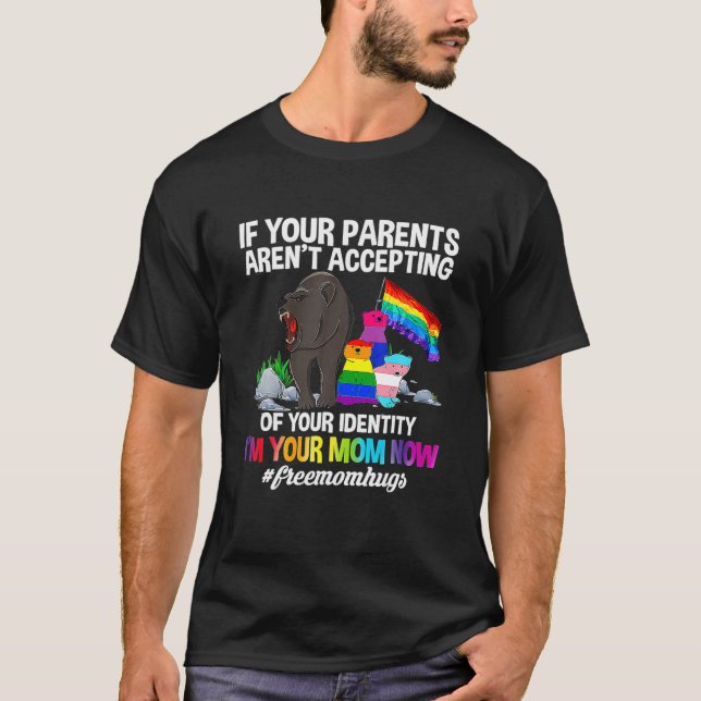 Free Mum Hugs Proud Mama Bear LGBT Gay Pride LGBTQ T-Shirt (Front)