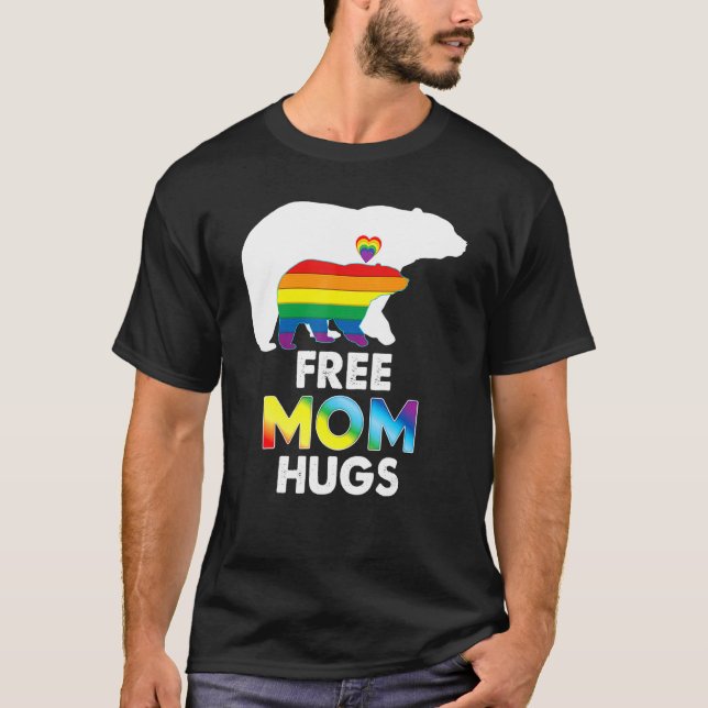 Free Mum Hugs Rainbow Bear Lgbt Pride Gay Lesbian  T-Shirt (Front)