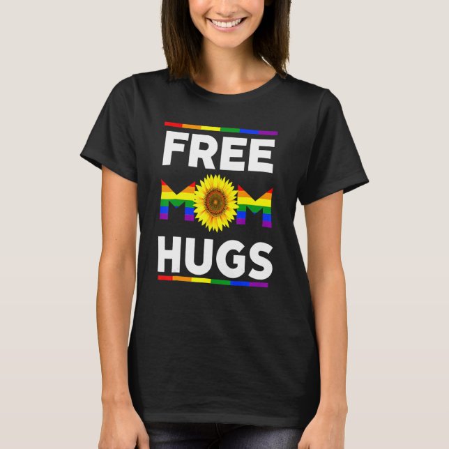 Free Mum Hugs Rainbow Flag Daisy Heart Lgbt Pride  T-Shirt (Front)