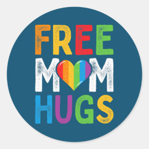 Free Mum Hugs Rainbow Heart LGBT Ally Pride Month Classic Round Sticker