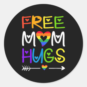 Free Mum Hugs Rainbow Heart LGBT Pride Month Classic Round Sticker