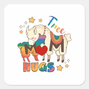 Free Mum Hugs – Rainbow Sheep LGBTQ Pride Hug Square Sticker