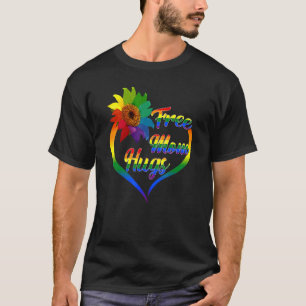 Free Mum Hugs Rainbow Sunflower Heart Lgbt Pride T-Shirt