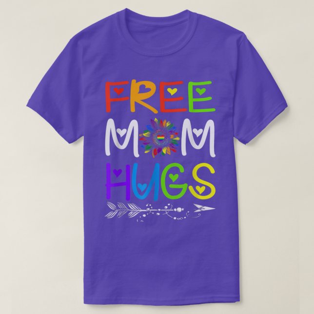 Free Mum Hugs Rainbow Sunflower LGBT Pride Month  T-Shirt (Design Front)