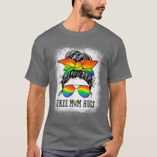 Free Mum Hugs T Messy Bun Heart LGBT Pride Month  T-Shirt