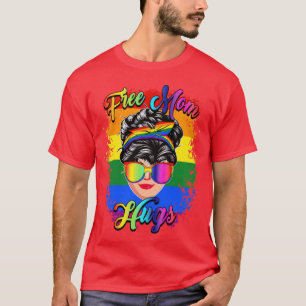 Free Mum Hugs Tshirt Messy Bun Heart LGBT Pride Mo