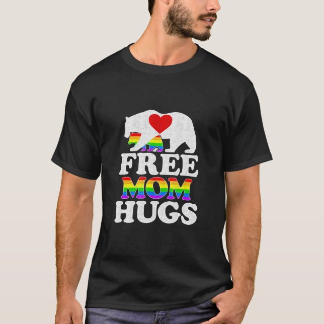 Free Mum Hugs Women LGBT Pride Mama Bear T-Shirt (Front)