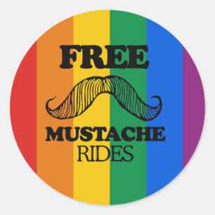 FREE MUSTACHE RIDES CLASSIC ROUND STICKER