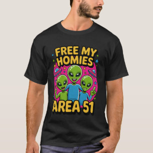 Free My Homies Area 51 Funny Alien UFO Boys Kids M T-Shirt