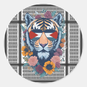 Free Palestine ARABIC WITH MAP tiger Classic Round Sticker