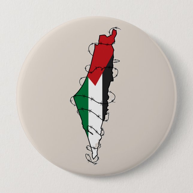 Free Palestine Barbed Wire Map Palestinian Freedom 10 Cm Round Badge (Front)