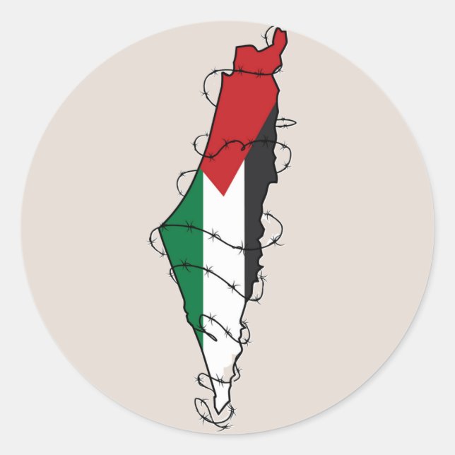 Free Palestine Barbed Wire Map Palestinian Freedom Classic Round Sticker (Front)