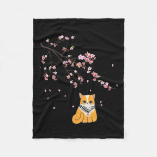Free Palestine Cute Cat Cherry Blossom Sakura Flow Fleece Blanket